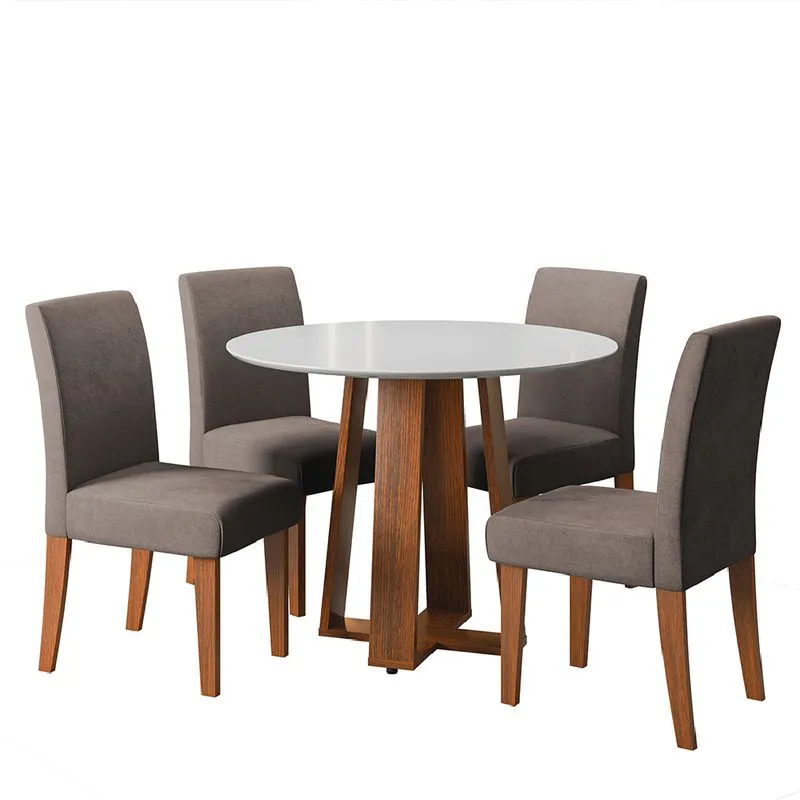 Conjunto Sala de Jantar Mesa Athenas Redonda 4 Cadeiras Trieste Madeirado/Mascavo Dobuê