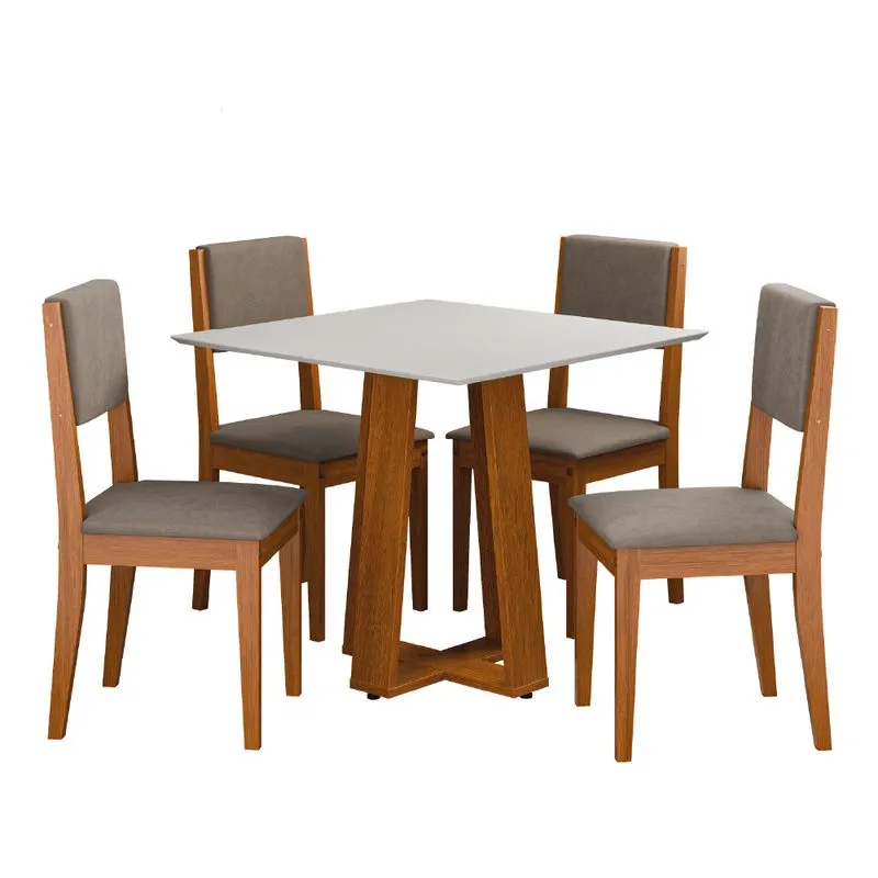 Conjunto Sala de Jantar Mesa Athenas Quadrada 0,90m 4 Cadeiras Trento Madeirado/Mascavo Dobuê