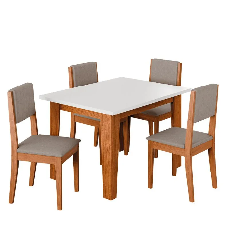 Conjunto Sala de Jantar Mesa Miami Quadrada 0,90m 4 Cadeiras Trento Madeirado/Mascavo Dobuê