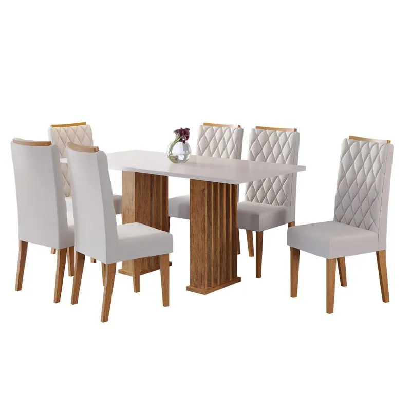 Conjunto Sala de Jantar Mesa Ripada Stade 1,60m 6 Cadeiras Bele Veludo Viero
