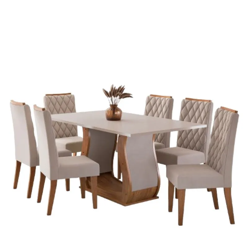 Conjunto de Sala de Jantar Mesa Veneto 1,60m 6 Cadeiras Bele Veludo Viero