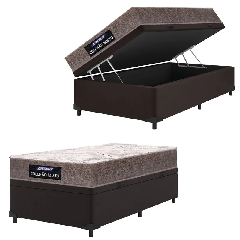 Cama Box Baú Solteiro Gazin Colchão Com Espuma 88x188x58cm Camboriu Marrom