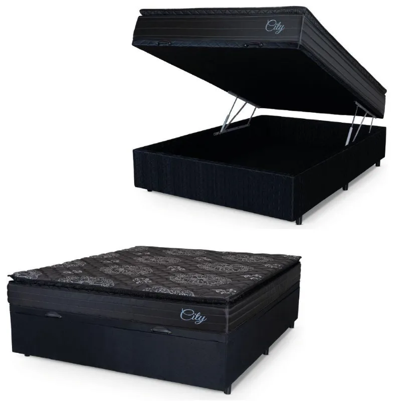Cama Box Baú Casal Colchão Com Molas Ensacadas City Pillow