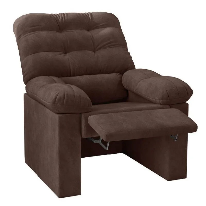 Poltrona Do Papai Reclinável Decorativa Konfort Para Sala Suede Selmer Marrom