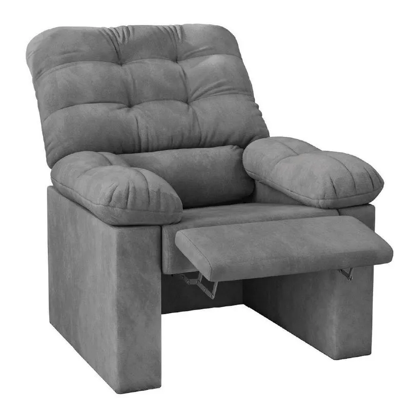 Poltrona Do Papai Reclinável Decorativa Konfort Para Sala Suede Selmer Cinza
