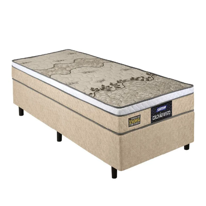 Cama Box Solteiro Colchão Espuma D33 Fort Gazin 88x188x59cm Bege/Branco
