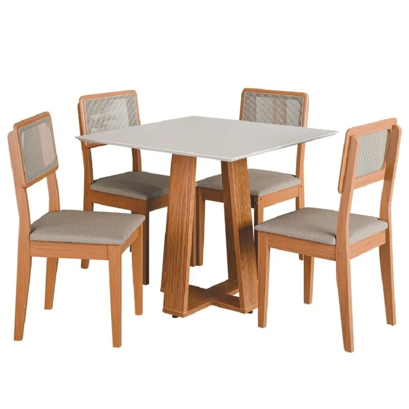 Conjunto Sala De Jantar Mesa Athenas Quadrada 4 Cadeiras Santiago Dobuê