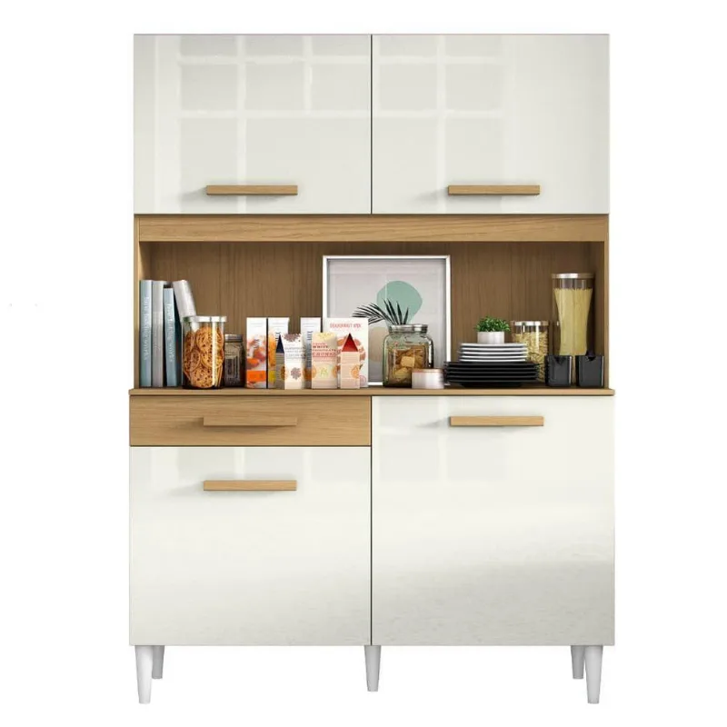 Armário De Cozinha Completa Perola Aramóveis Madeirado Off White