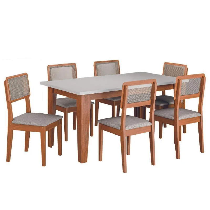 Conjunto Sala De Jantar Mesa Miami 1,60m 6 Cadeiras Santiago Dobuê Madeirado / Off White