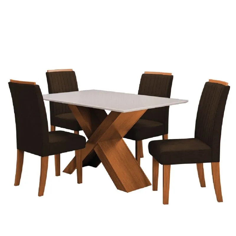 Conjunto de Mesa Sala de Jantar Tampo com Vidro 1,36m 4 Cadeiras Grécia Dobuê