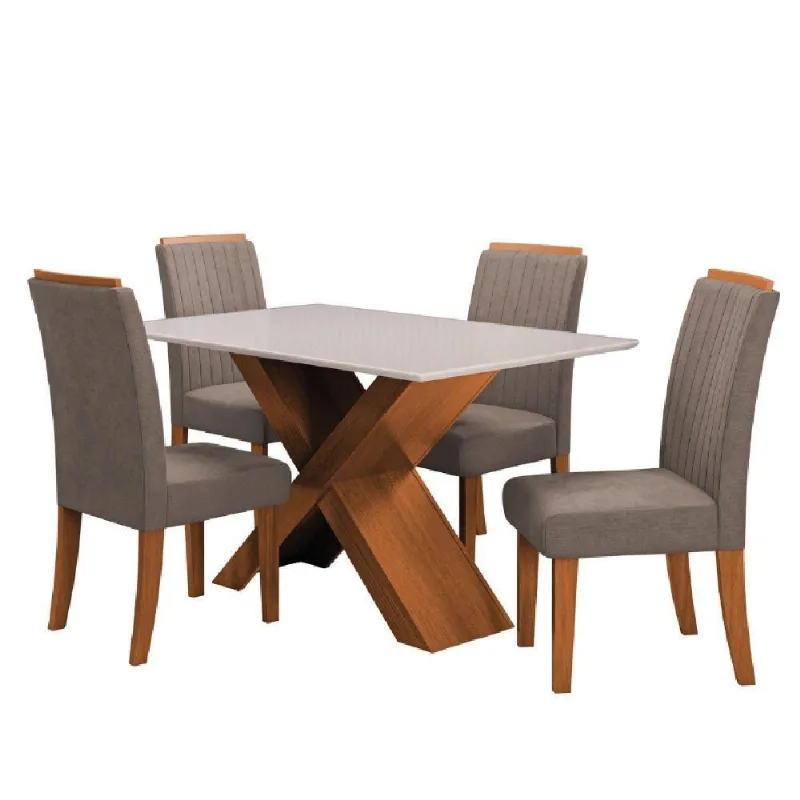 Conjunto Mesa de Jantar 1,36m Grécia com Tampo de Vidro 4 Cadeiras Creta - Dobuê - Madeirado/Mascavo