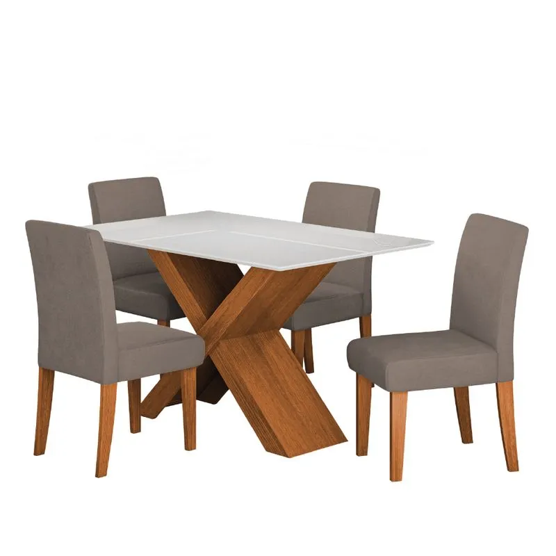 Conjunto de Mesa Sala de Jantar Tampo com Vidro 1,36m Grécia 4 Cadeiras Trieste Dobuê