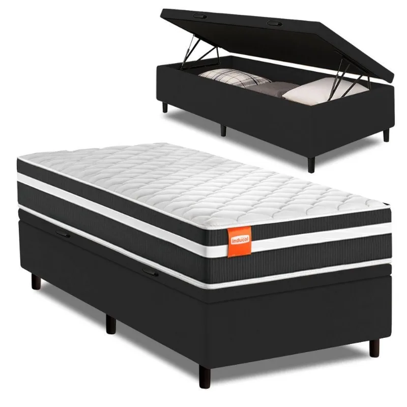 Cama Box Baú Solteiro Molas Ensacadas Bali 88x188x63cm Preto