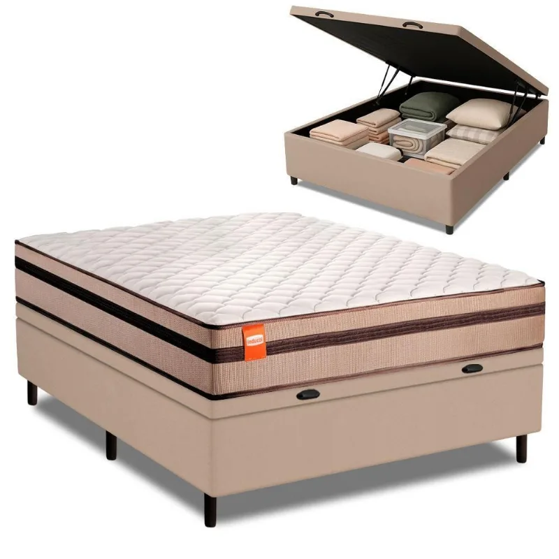 Cama Box Baú Casal Molas Ensacadas Bali 138x188x63cm Bege