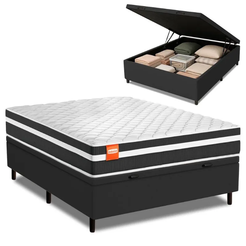 Cama Box Baú Casal Molas Ensacadas Bali 138x188x63cm Preto