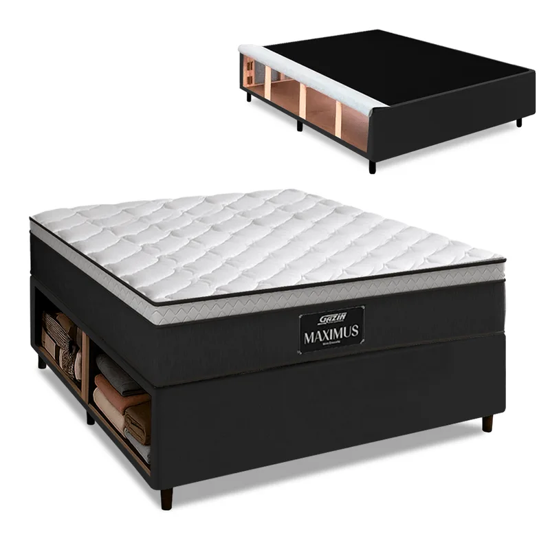Cama Box Baú Lateral Queen Gazin Colchão com Molas Ensacadas 158x198x68cm Maximus