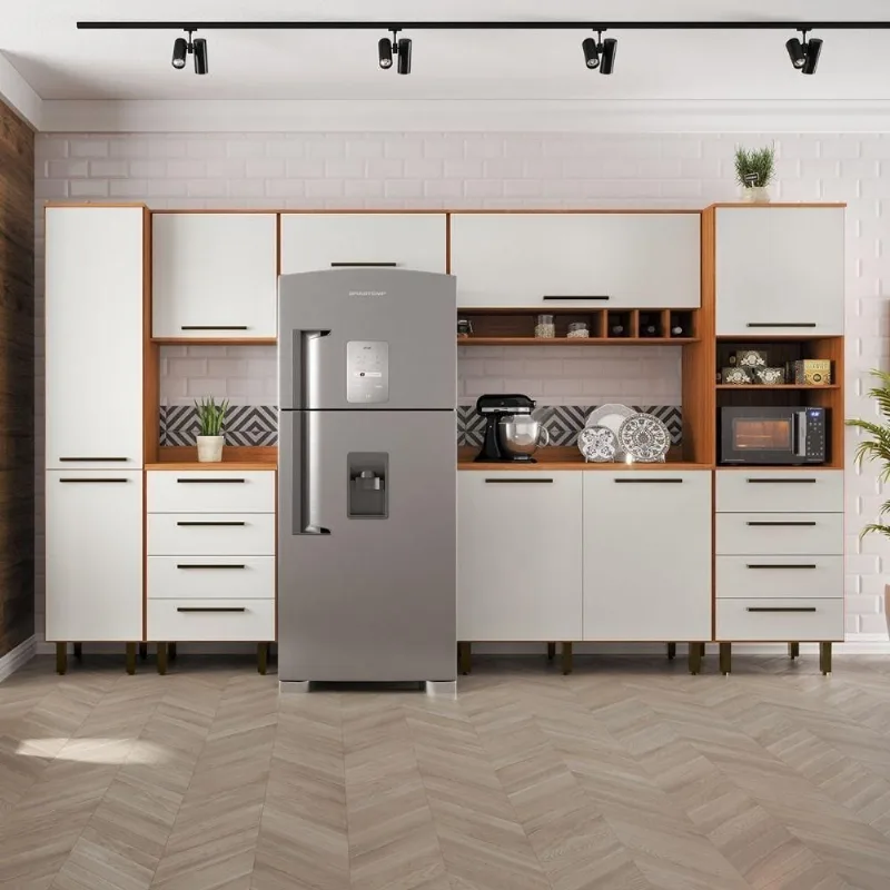 Armário De Cozinha Completa 8 Portas 8 Gavetas Grécia Madeirado/off White