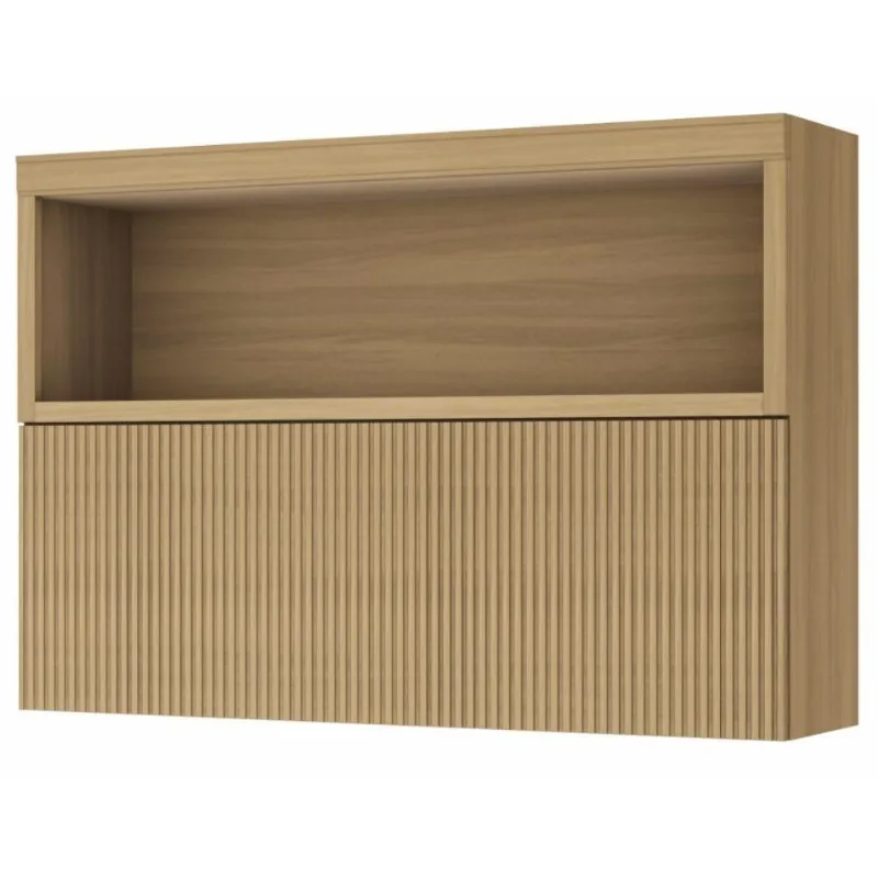 Armário Aéreo De Cozinha 1,20m Com Porta Basculante E Nicho 100% Mdf Mariah Carvalho Nesher Madeirado
