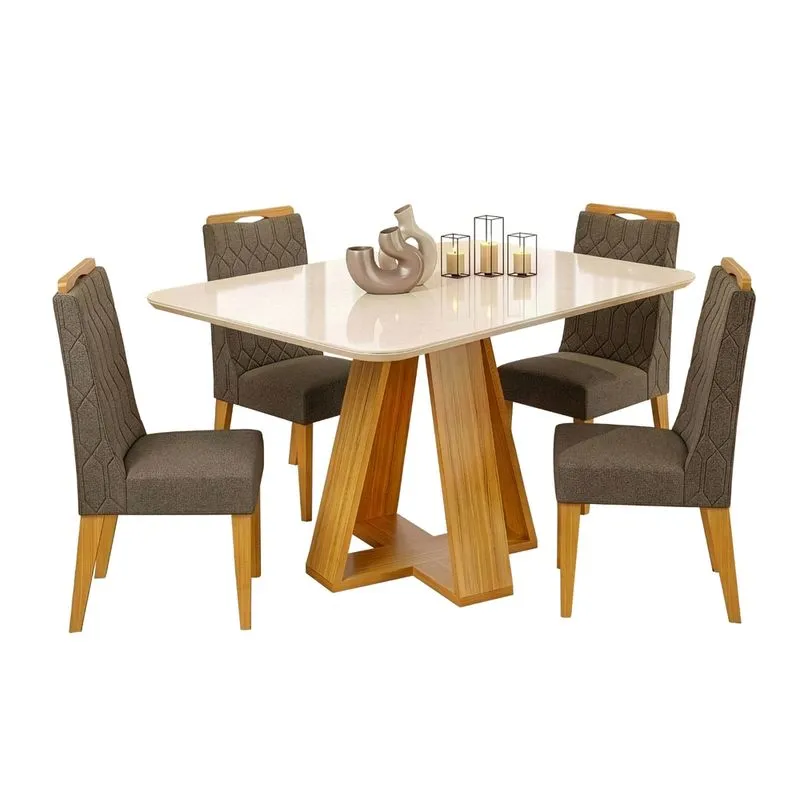 Conjunto Sala de Jantar Mesa Tampo em Vidro 1,20m Maria 4 Cadeiras Bel