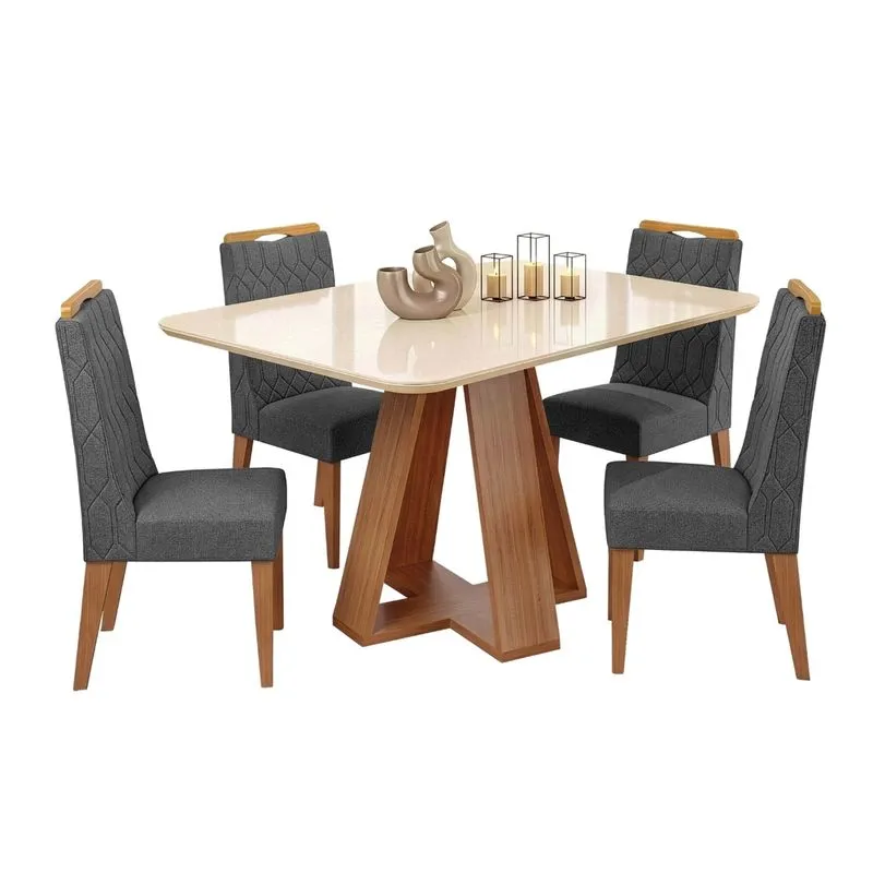 Conjunto Sala de Jantar Mesa Tampo em Vidro 1,20m Maria 4 Cadeiras Bel