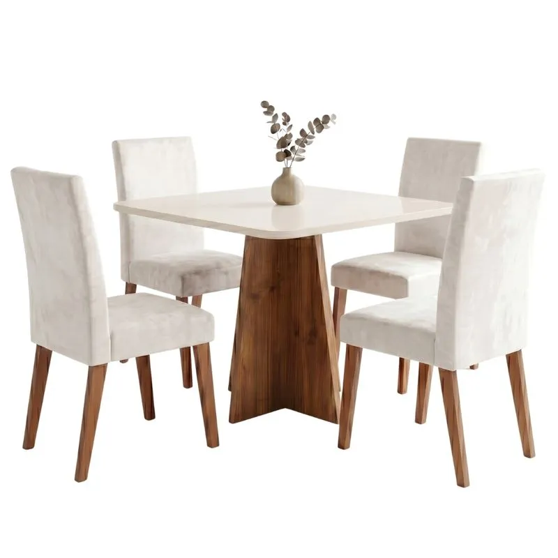 Conjunto Sala de Jantar Mesa Quadrada 0,90m Moove 4 Cadeiras Milano Viero