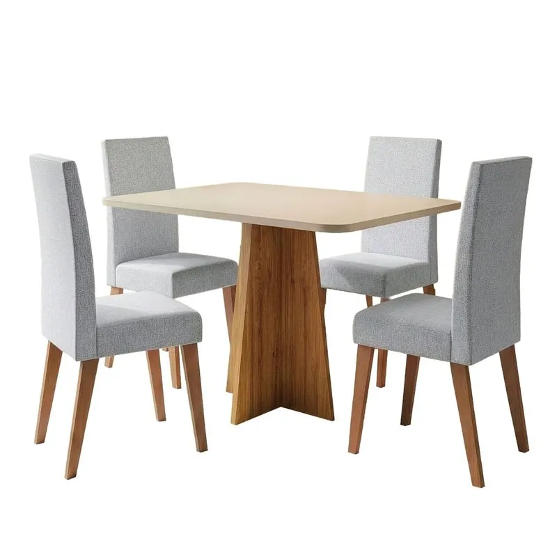 Conjunto Sala de Jantar Mesa 1,20m Moove 4 Cadeiras Linho Milano