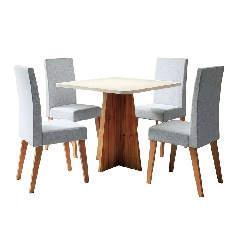 Conjunto Sala de Jantar Mesa Quadrada 0,90m Moove 4 Cadeiras Linho Milano Viero