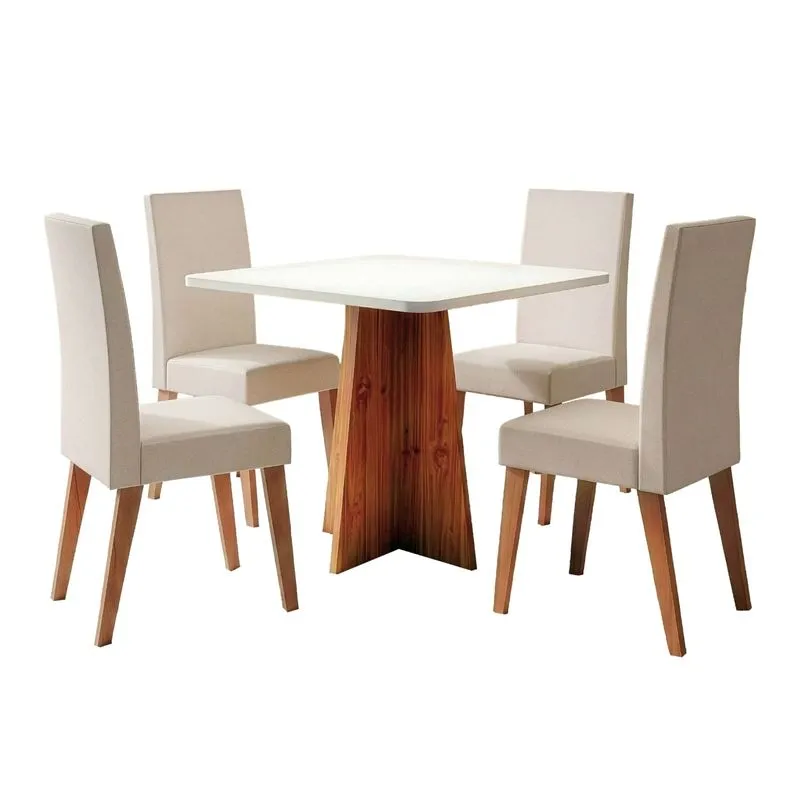 Conjunto Sala de Jantar Mesa Quadrada 0,90m Moove 4 Cadeiras Veludo Milano Viero