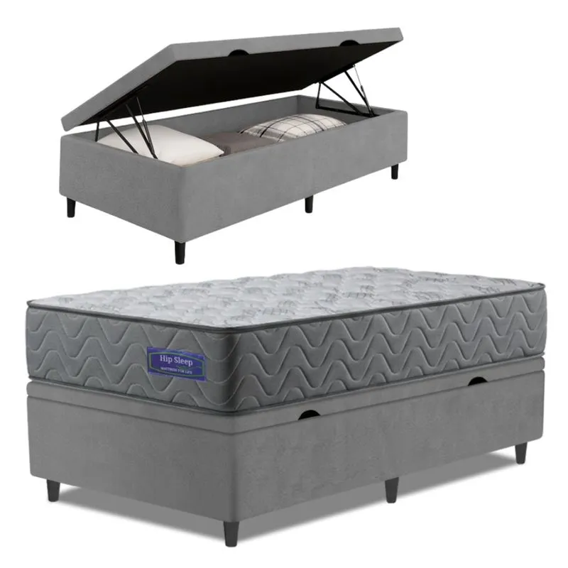 Cama Box Baú Colchão Solteiro Molas Ensacadas Atlanta 88x188x63cm
