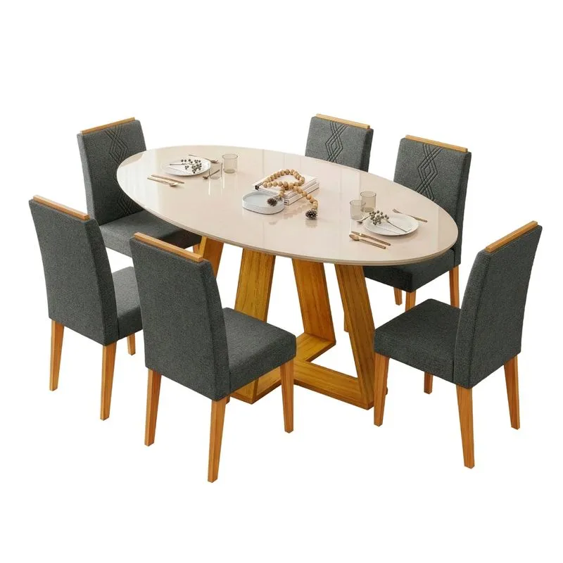 Conjunto Sala de Jantar Mesa Tampo em Vidro 1,80m Vick 6 Cadeiras Tati