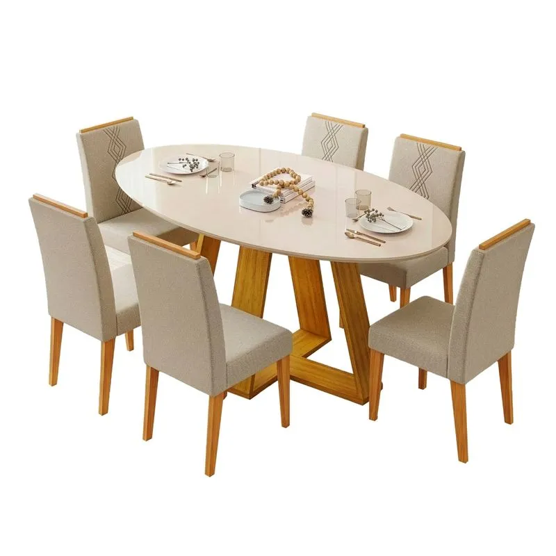 Conjunto Sala de Jantar Mesa Tampo em Vidro 1,80m Vick 6 Cadeiras Tati