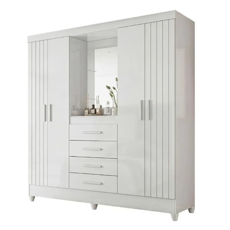 Guarda Roupa Casal Viena 4 Portas 4 Gavetas MDP com Espelho Branco Flex Moval Móveis