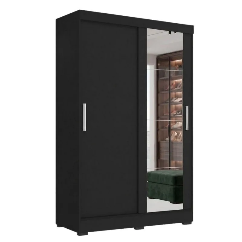 Guarda Roupa Solteiro Luci 2 Portas 2 Gavetas MDP com Espelho Preto J&A Móveis