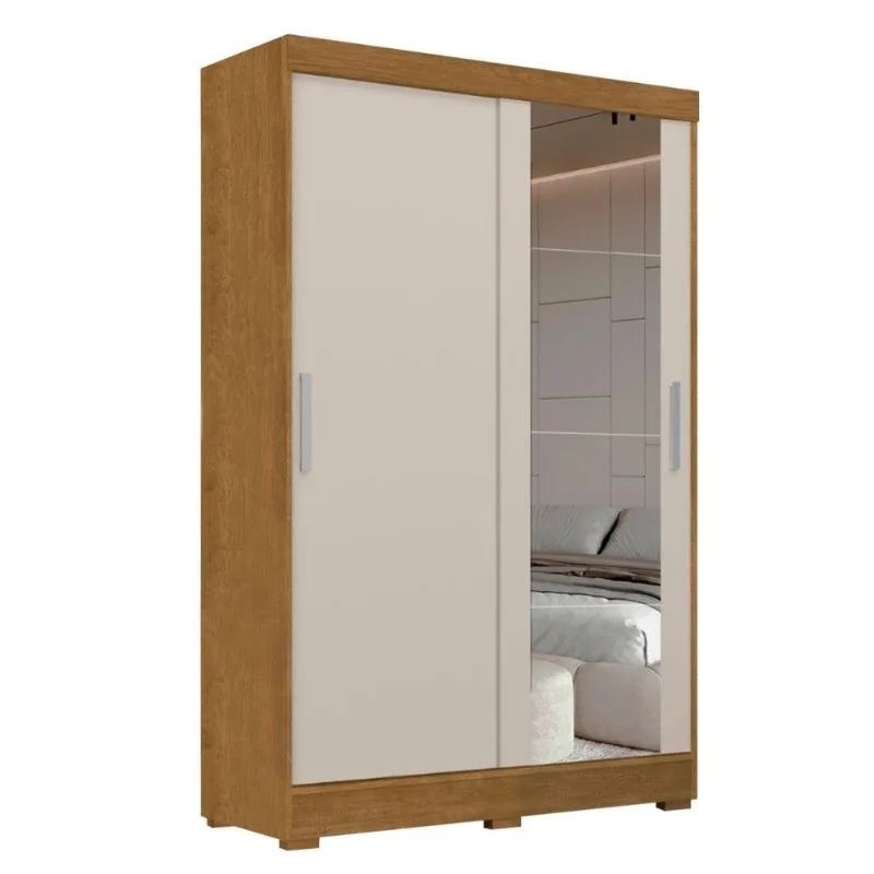 Guarda Roupa Solteiro Luci 2 Portas 2 Gavetas MDP com Espelho Nature-off J&A Móveis