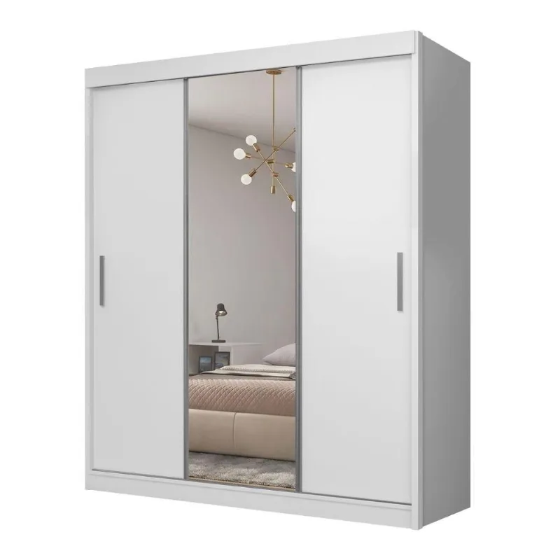 Guarda Roupa Casal Duda 3 Portas de Correr 4 Gavetas MDP Branco