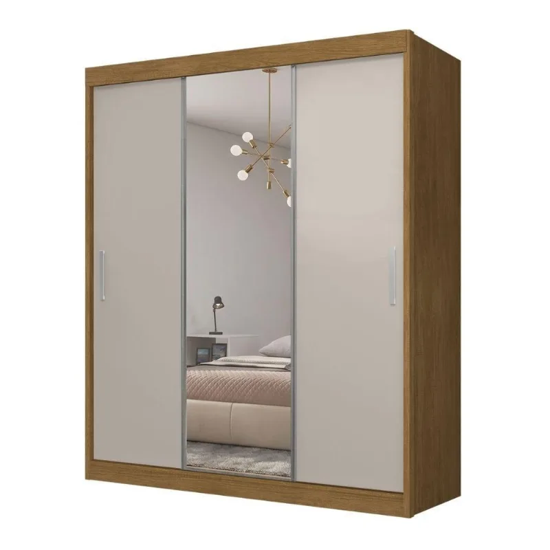 Guarda Roupa Casal Duda 3 Portas de Correr 4 Gavetas MDP Nature-Off