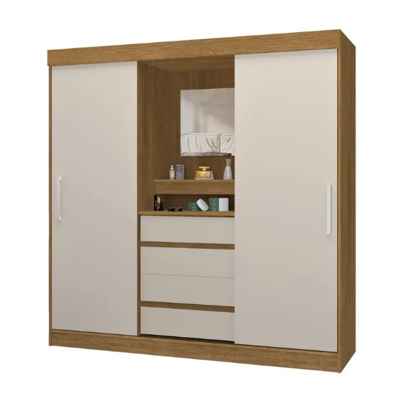Guarda Roupa Casal Raissa 2 Portas 4 Gavetas MDP Nature-Off J&A Móveis