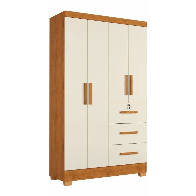 Guarda Roupa Solteiro Tami 4 Portas de Bater 3 Gavetas MDP Nature-Off