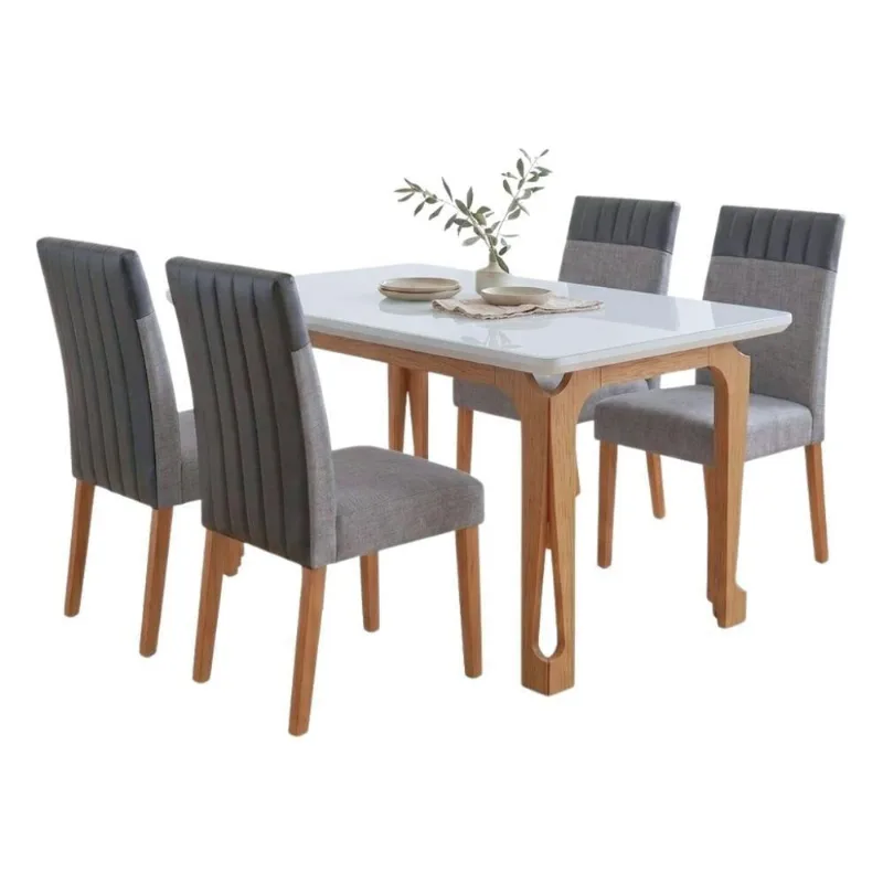 Conjunto de Jantar Nadine 4 Lugares Mesa 120cm Tampo MDF com Vidro Cinza Viero Móveis