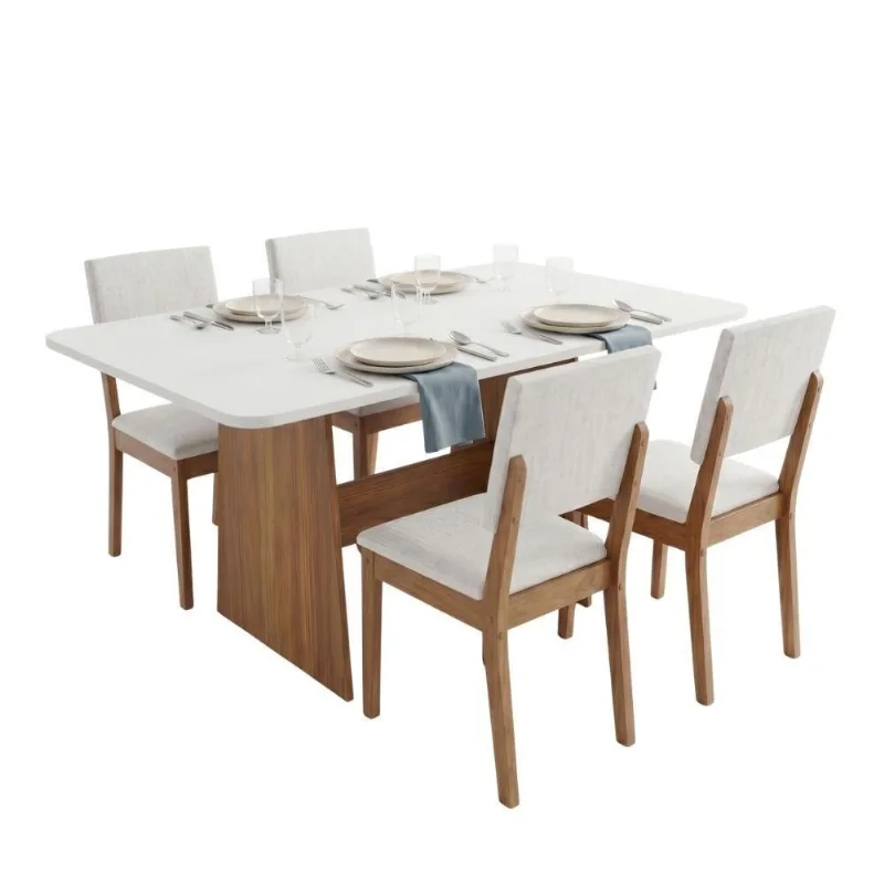 Conjunto de Jantar Maira Mesa 120CM com 4 Cadeiras Linda Madeirado e Bege Viero Móveis