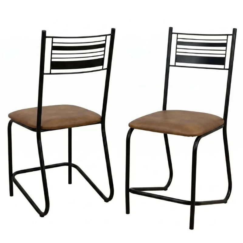 Conjunto com 2 Cadeiras Tubular Atlanta Estrutura em Aço Tecido Sintético Preto e Caramelo Artefamol