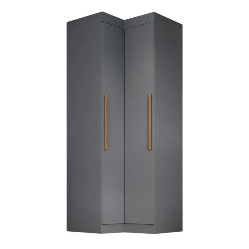 Guarda Roupa de Canto Modulado Madrid 2 Portas de Bater MDP 5 Prateleiras Cinza Maxel Móveis