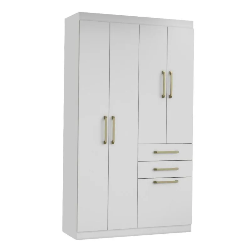 Guarda Roupas Solteiro Maya 5 Portas de Bater 2 Gavetas Branco Aramóveis