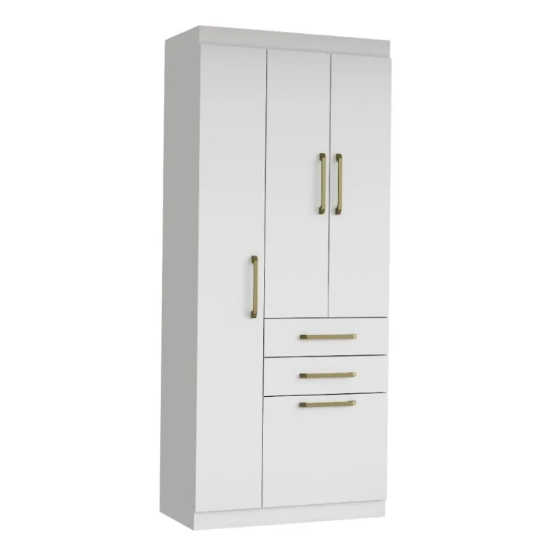 Guarda Roupas Solteiro Maya 4 Portas de Bater 2 Gavetas Branco Aramóveis