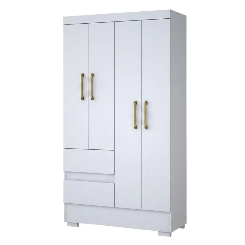Guarda Roupas Solteiro 4 Portas 2 Gavetas Mel Branco Aramóveis