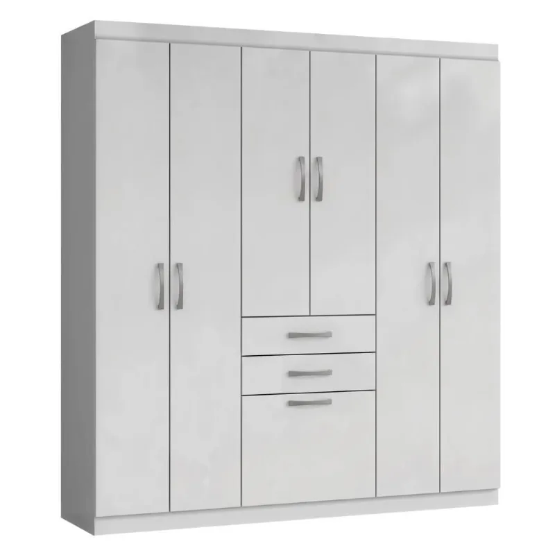Guarda Roupas Solteiro Maya 7 Portas de Bater 2 Gavetas Branco Aramóveis