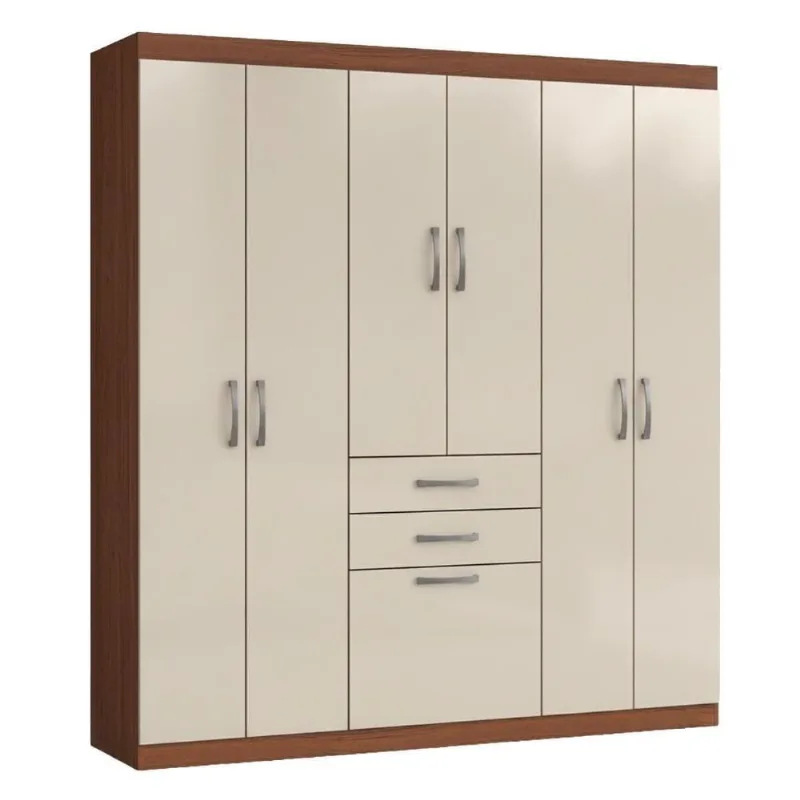 Guarda Roupas Solteiro Maya 7 Portas 2 Gavetas MDP Madeirado Areia Aramóveis
