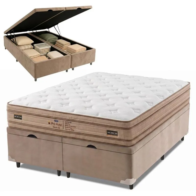 Cama Box Baú Queen Molas Ensacadas Euro Pillow Double Face Pró Hotel 158x198x72cm Probel Até 150kg