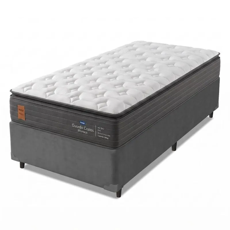 Cama Box Solteiro Molas Ensacadas Pillow Super Monaco 88x188x72cm Probel - Suporta até 180kg