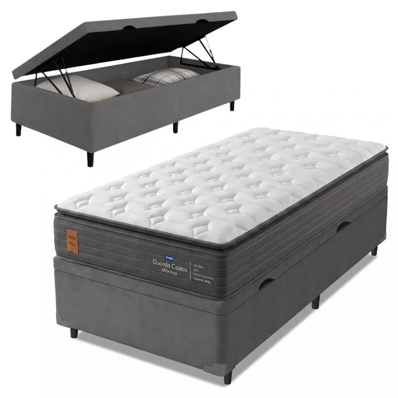 Cama Box Baú Solteiro Molas Ensacadas Pillow Super Monaco 88x188x75cm Probel - Suporta até 180kg
